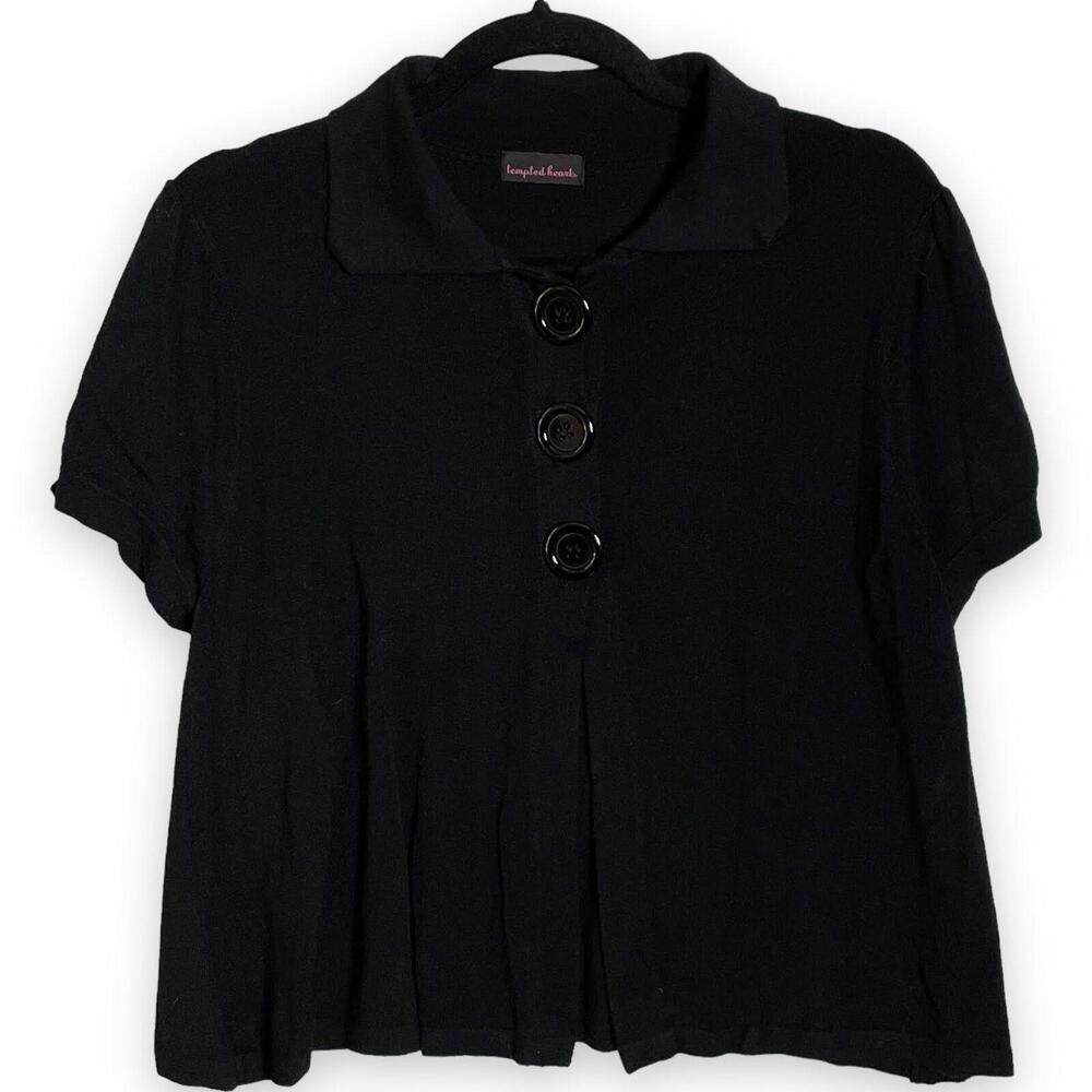 Tempted Hearts Collared Button Cardigan Shrug Size XL Black Office Layering